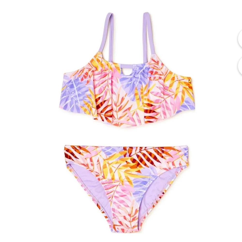 Wonder Nation Girls Lush Leaf 2-Piece Bikini Swimsuit, Size Small